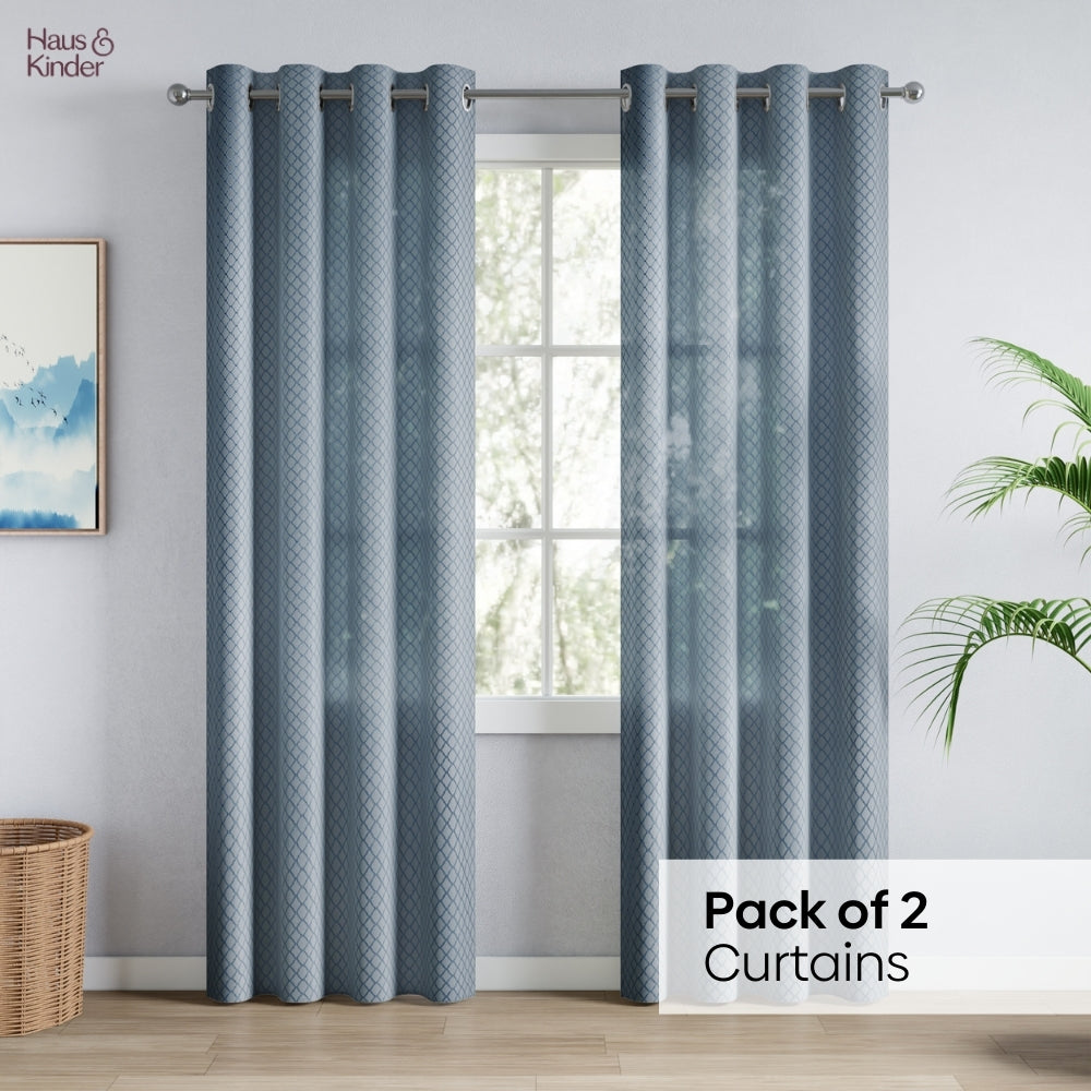 Polyester Jacquard Curtain Silver Mesh, Ice Blue