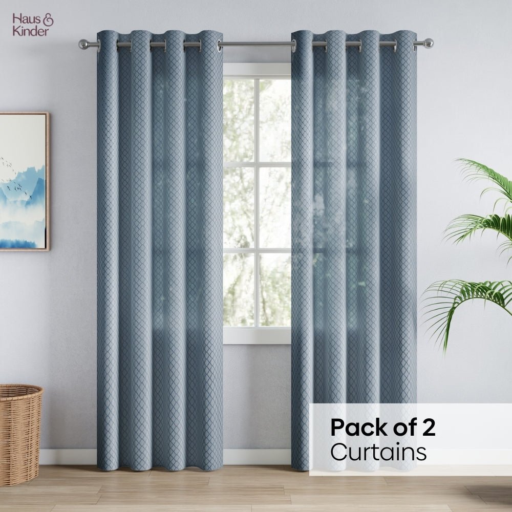 Polyester Jacquard Curtain Silver Mesh, Ice Blue - Jacquard Curtains | haus & kinder