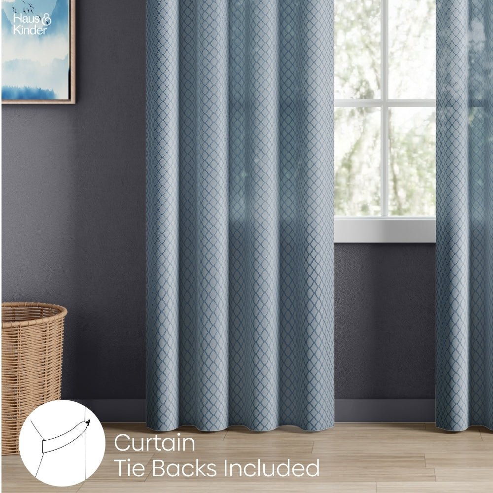 Polyester Jacquard Curtain Silver Mesh, Ice Blue - Jacquard Curtains | haus & kinder