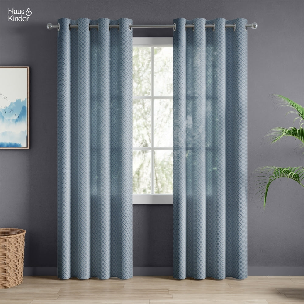 Polyester Jacquard Curtain Silver Mesh, Ice Blue