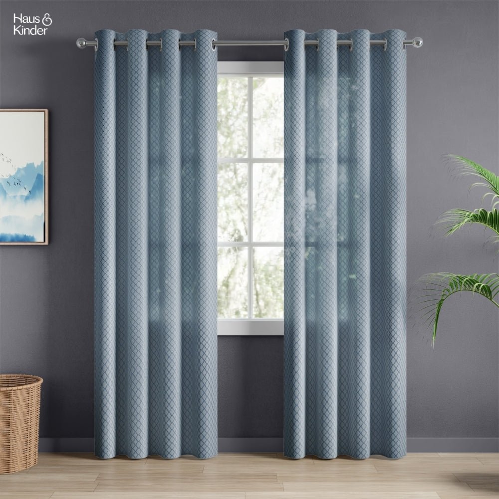Polyester Jacquard Curtain Silver Mesh, Ice Blue - Jacquard Curtains | haus & kinder