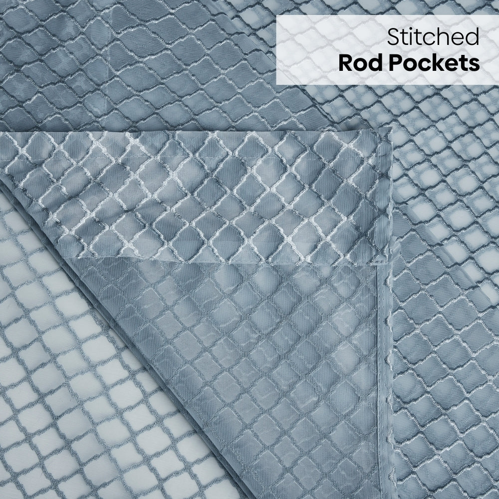 Polyester Jacquard Curtain Silver Mesh, Ice Blue