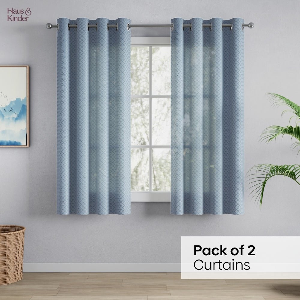 Polyester Jacquard Curtain Silver Mesh, Ice Blue - Jacquard Curtains | haus & kinder