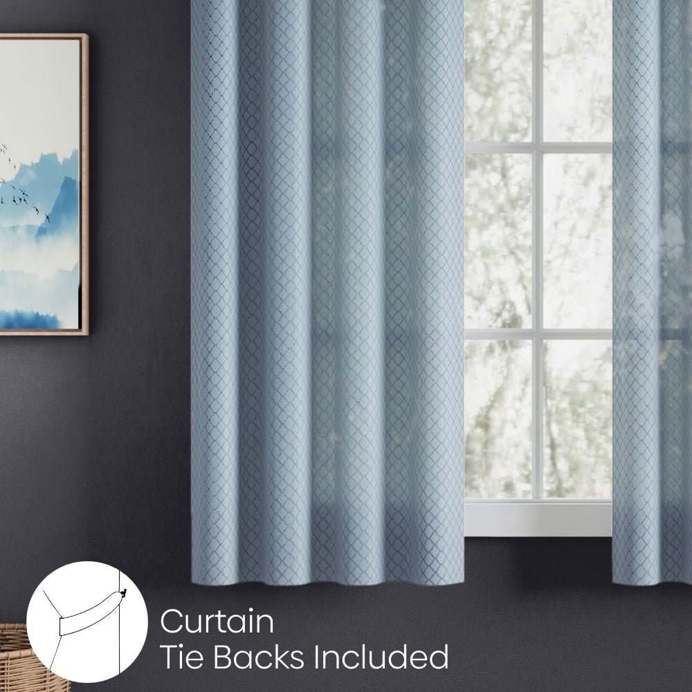 Polyester Jacquard Curtain Silver Mesh, Ice Blue - Jacquard Curtains | haus & kinder