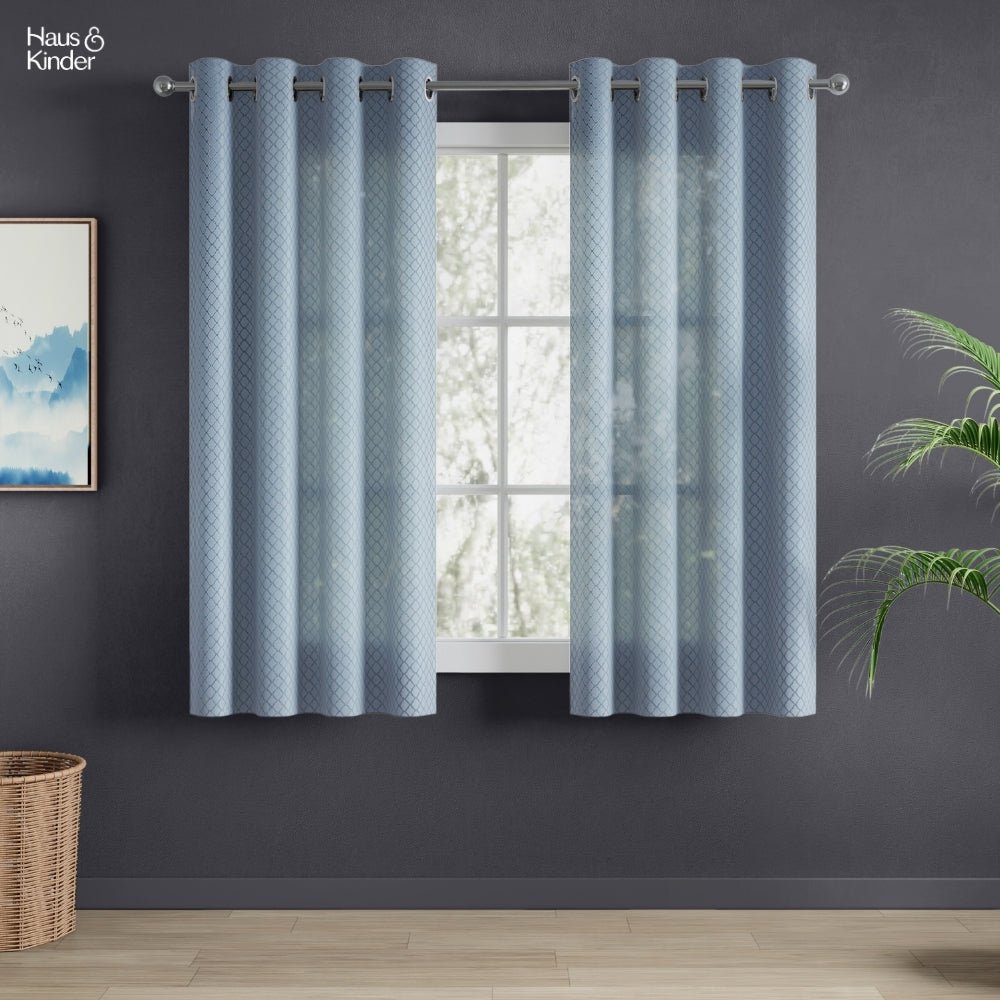 Polyester Jacquard Curtain Silver Mesh, Ice Blue - Jacquard Curtains | haus & kinder