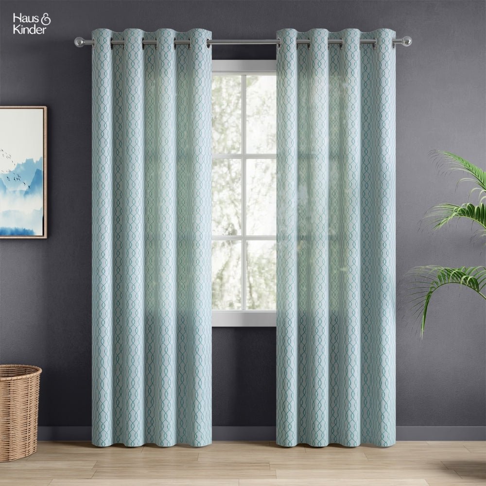 Polyester Jacquard Curtains Misty Weave, Teal - Jacquard Curtains | haus & kinder