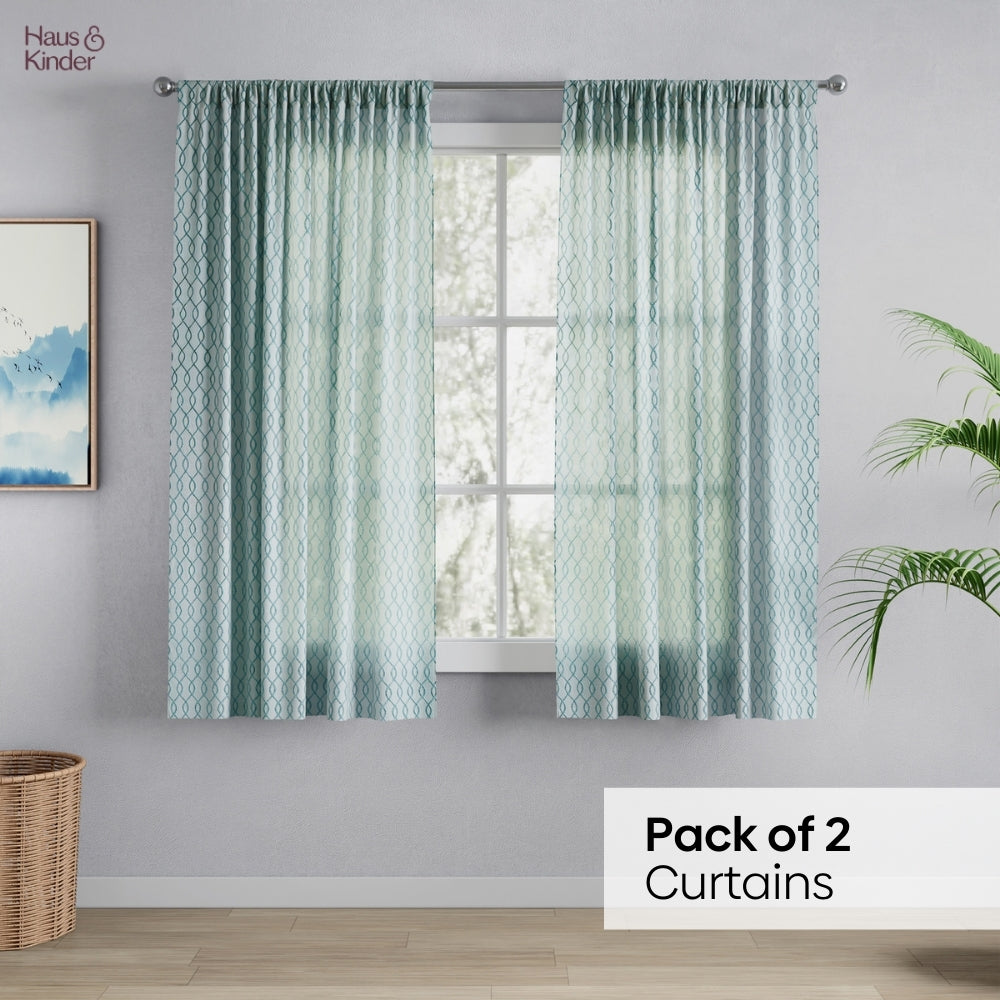 Polyester Jacquard Window Curtains Misty Weave, Teal