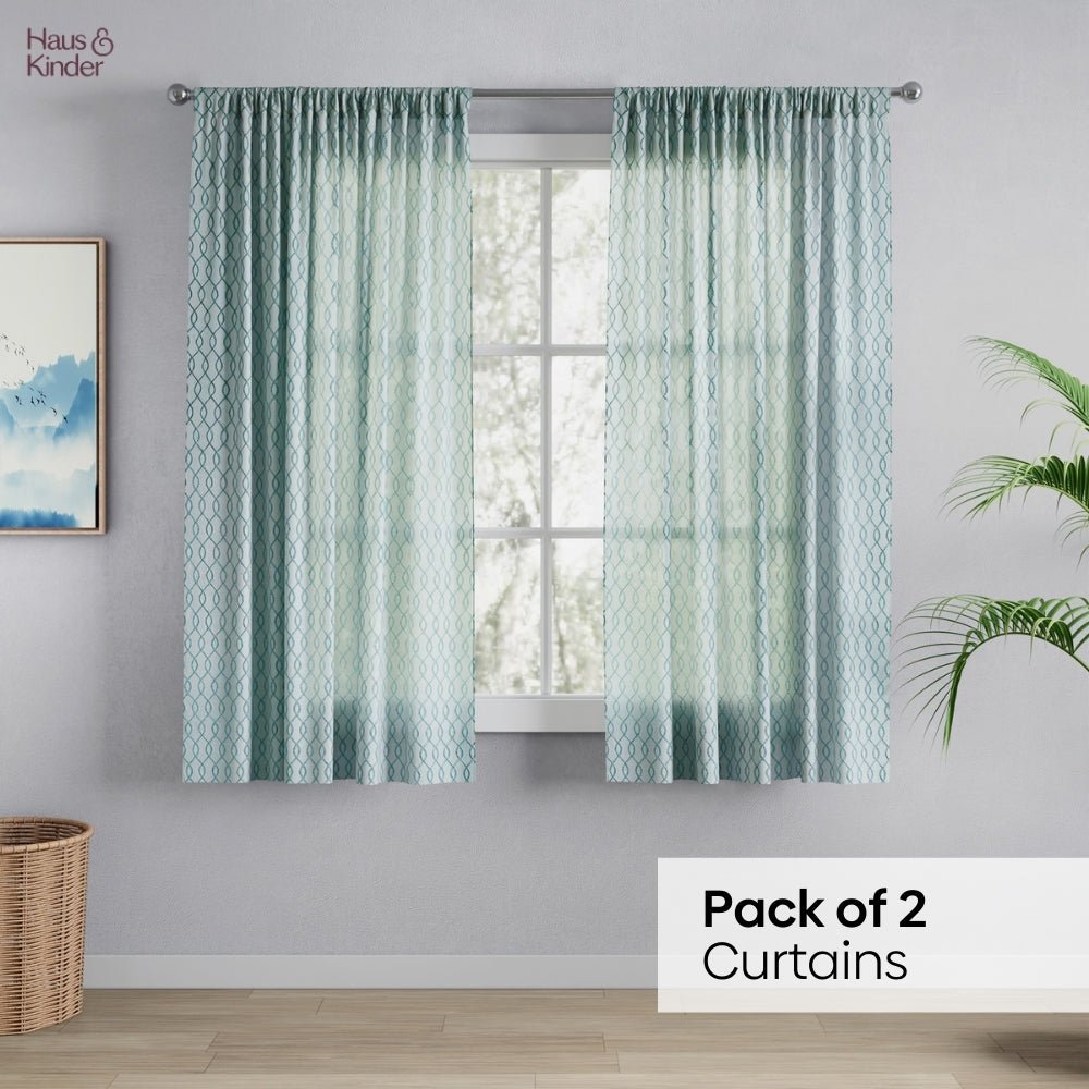 Polyester Jacquard Curtains Misty Weave, Teal - Jacquard Curtains | haus & kinder