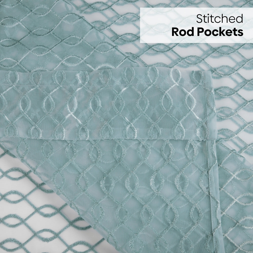 Polyester Jacquard Window Curtains Misty Weave, Teal