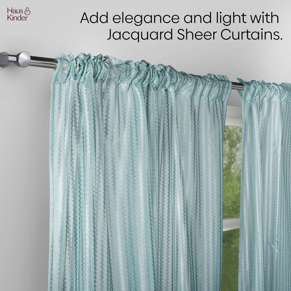 Polyester Jacquard Curtains Aqua strand, Teal - Jacquard Curtains | haus & kinder
