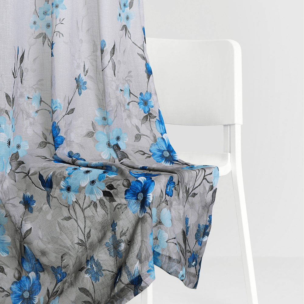 100% Polyester Sheer Digital Printed Door Curtain, Blue - Sheer Curtains | haus & kinder