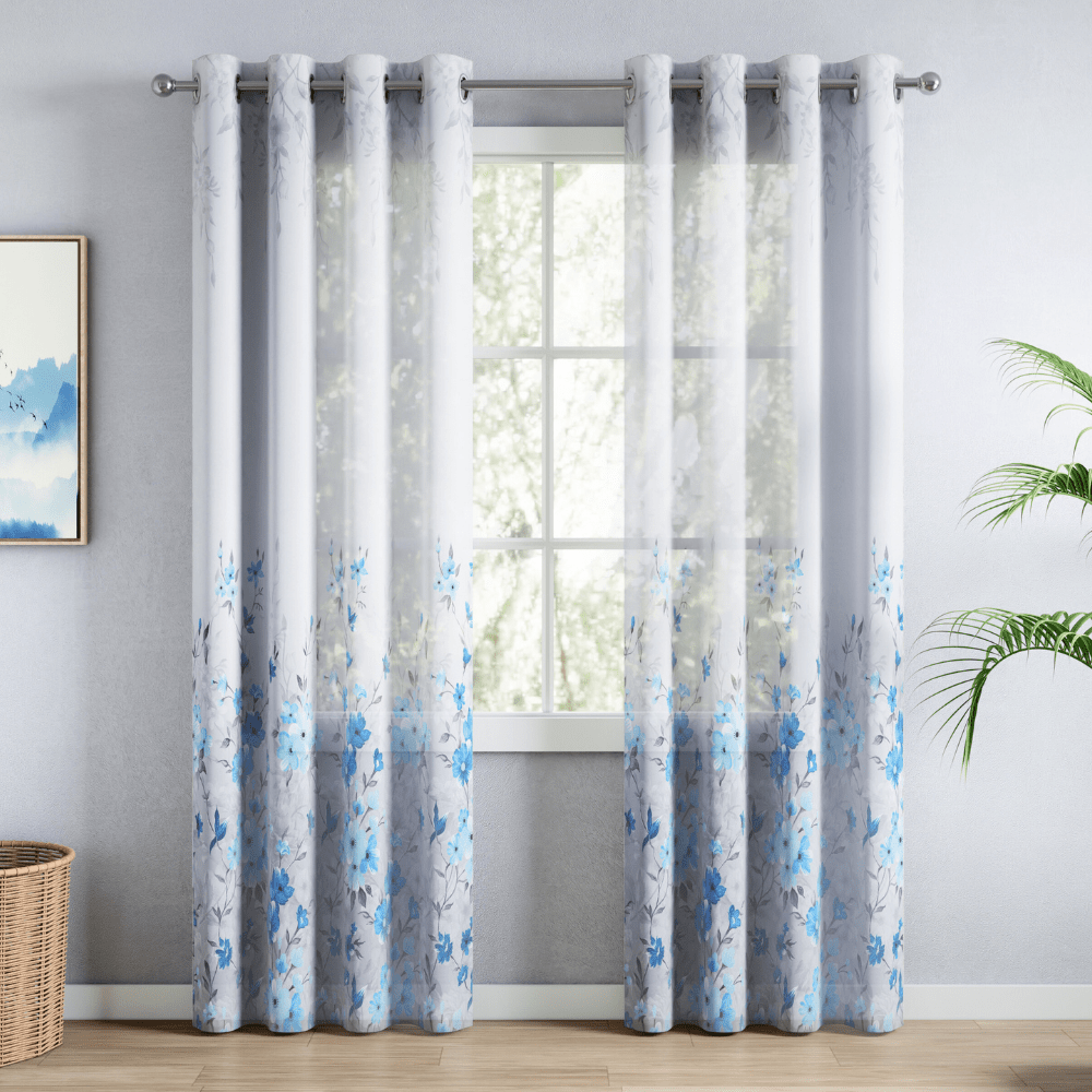 100% Polyester Sheer Digital Printed Door Curtain, Blue - Sheer Curtains | haus & kinder