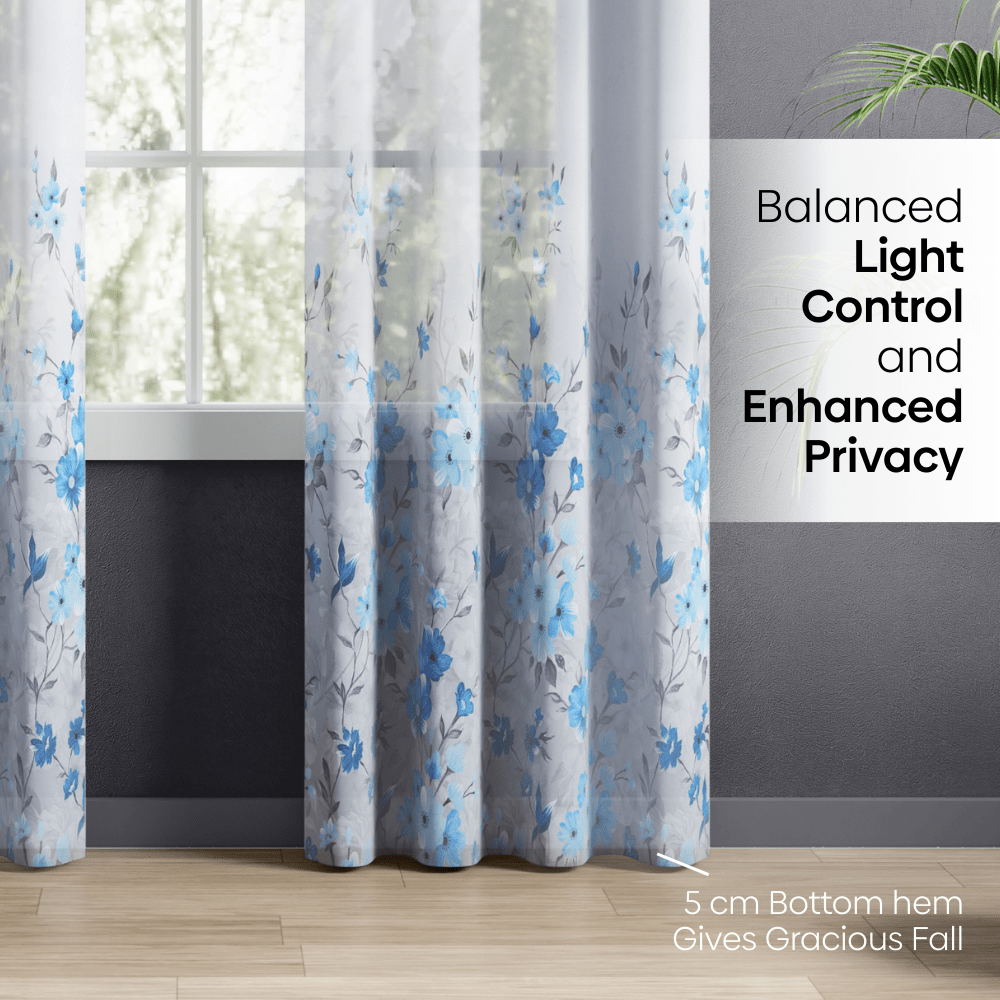 100% Polyester Sheer Digital Printed Door Curtain, Blue - Sheer Curtains | haus & kinder
