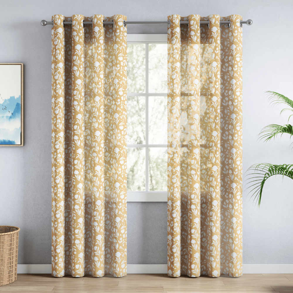 100% Polyester Sheer Digital Printed Door Curtain, Ochre - Sheer Curtains | haus & kinder