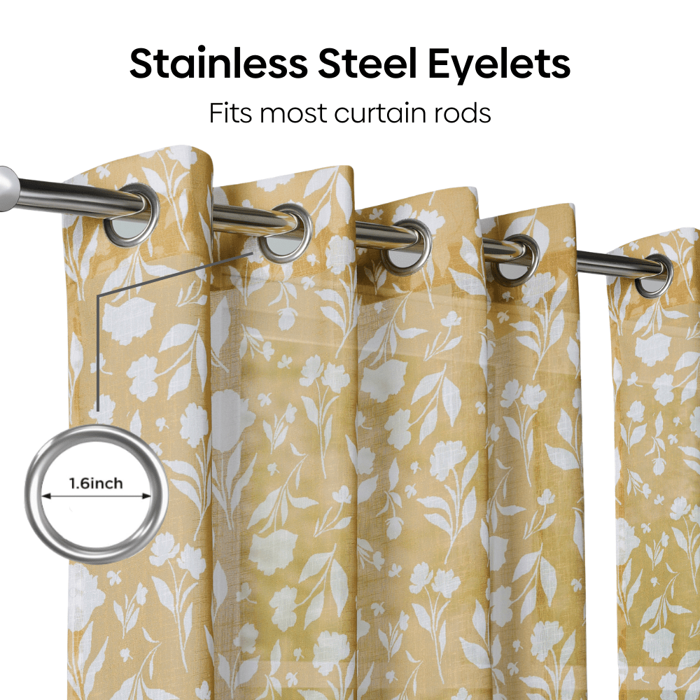 100% Polyester Sheer Digital Printed Door Curtain, Ochre - Sheer Curtains | haus & kinder