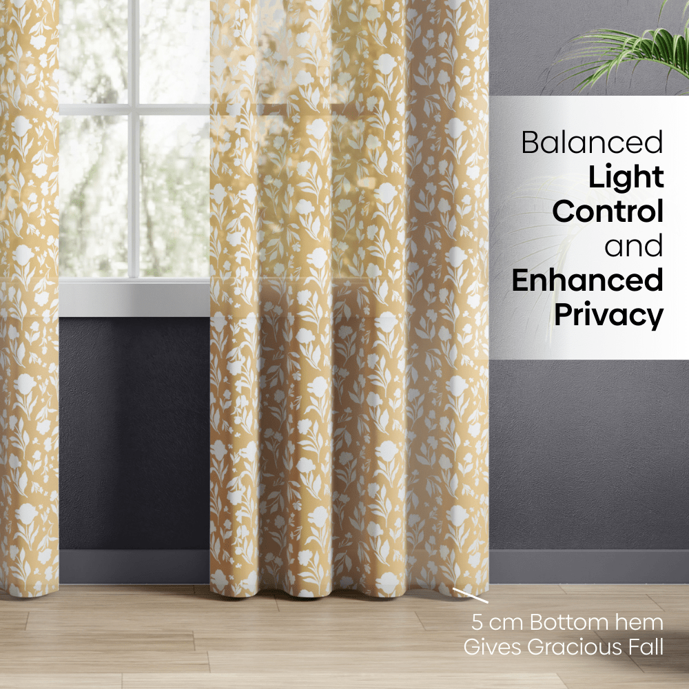 100% Polyester Sheer Digital Printed Door Curtain, Ochre - Sheer Curtains | haus & kinder