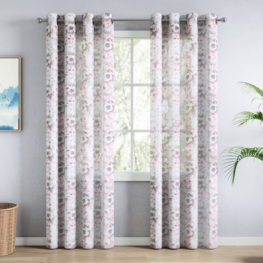 100% Polyester Sheer Digital Printed Door Curtain Maison Floral, Multicolor - Sheer Curtains | haus & kinder