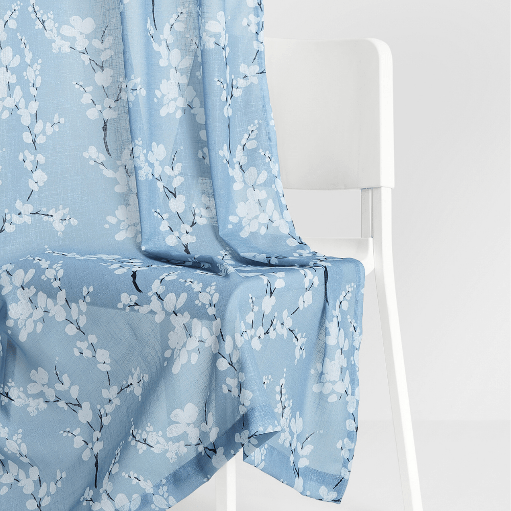 100% Polyester Sheer Digital Printed Door Curtain Nordic Bloom, Blue - Sheer Curtains | haus & kinder