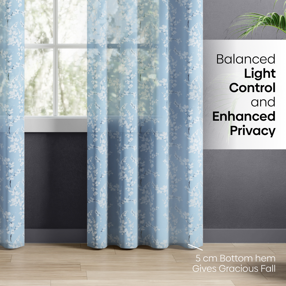 100% Polyester Sheer Digital Printed Door Curtain Nordic Bloom, Blue