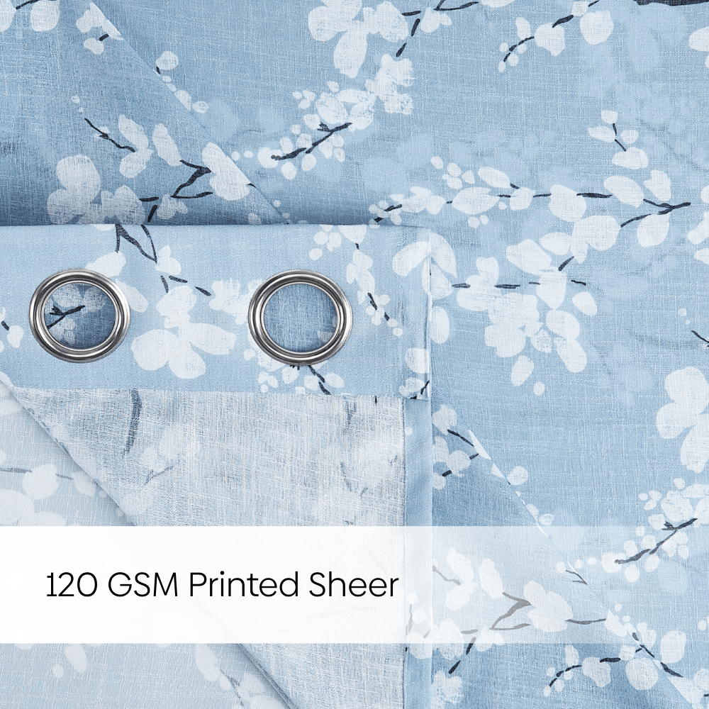 100% Polyester Sheer Digital Printed Door Curtain Nordic Bloom, Blue - Sheer Curtains | haus & kinder