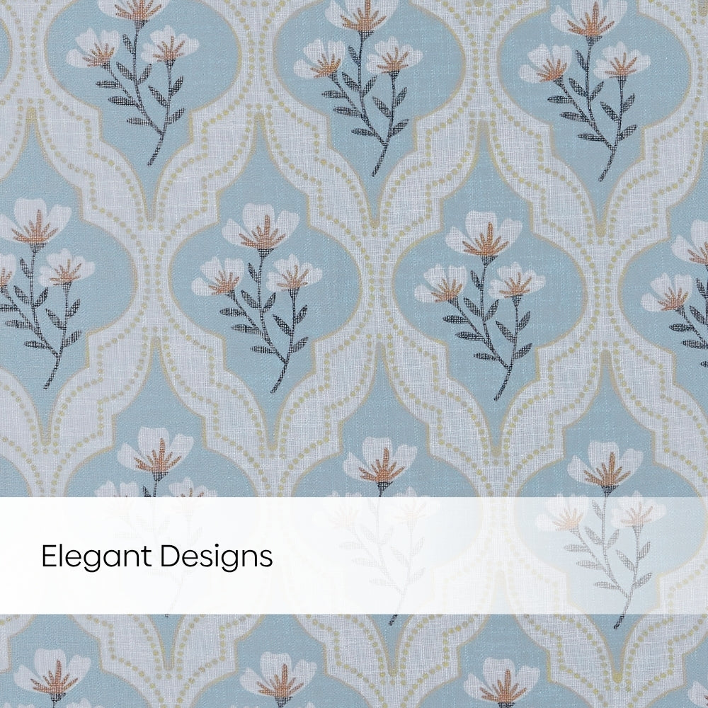 Bloom Lattice Cotton Printed Pack Of 2 Curtain, Blue