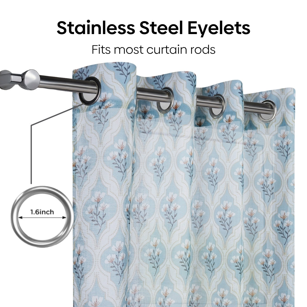 Bloom Lattice Cotton Printed Pack Of 2 Curtain, Blue
