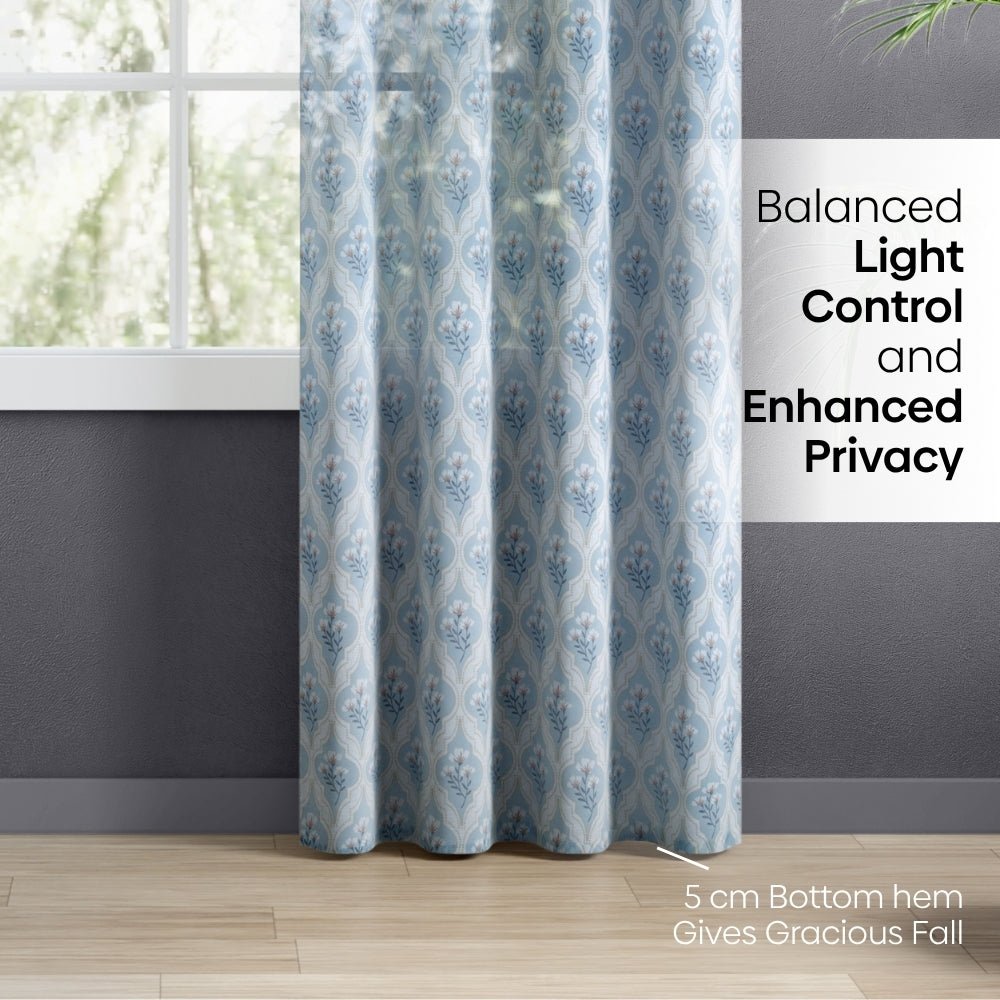 Bloom Lattice Cotton Printed Pack Of 1 Curtain, Blue - Cotton Printed Curtains | haus & kinder