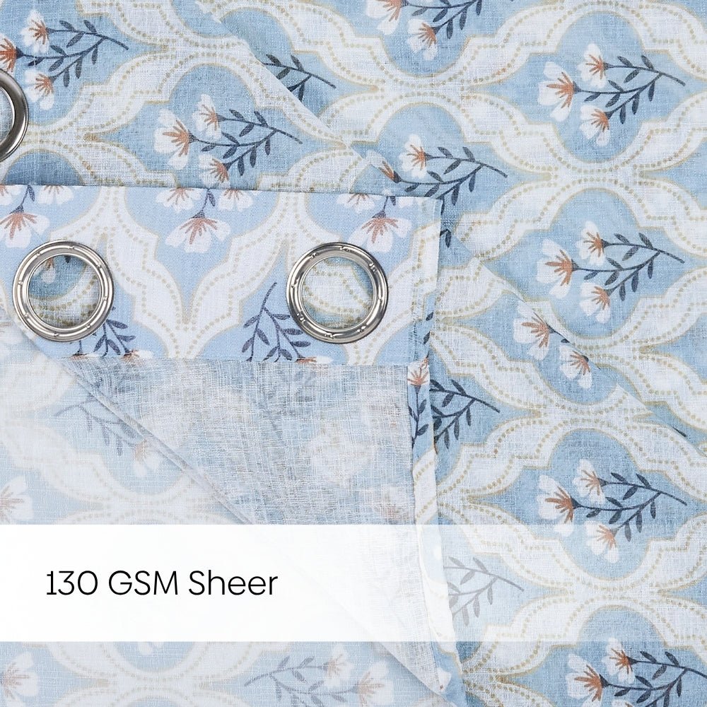 Bloom Lattice Cotton Printed Pack Of 1 Curtain, Blue - Cotton Printed Curtains | haus & kinder