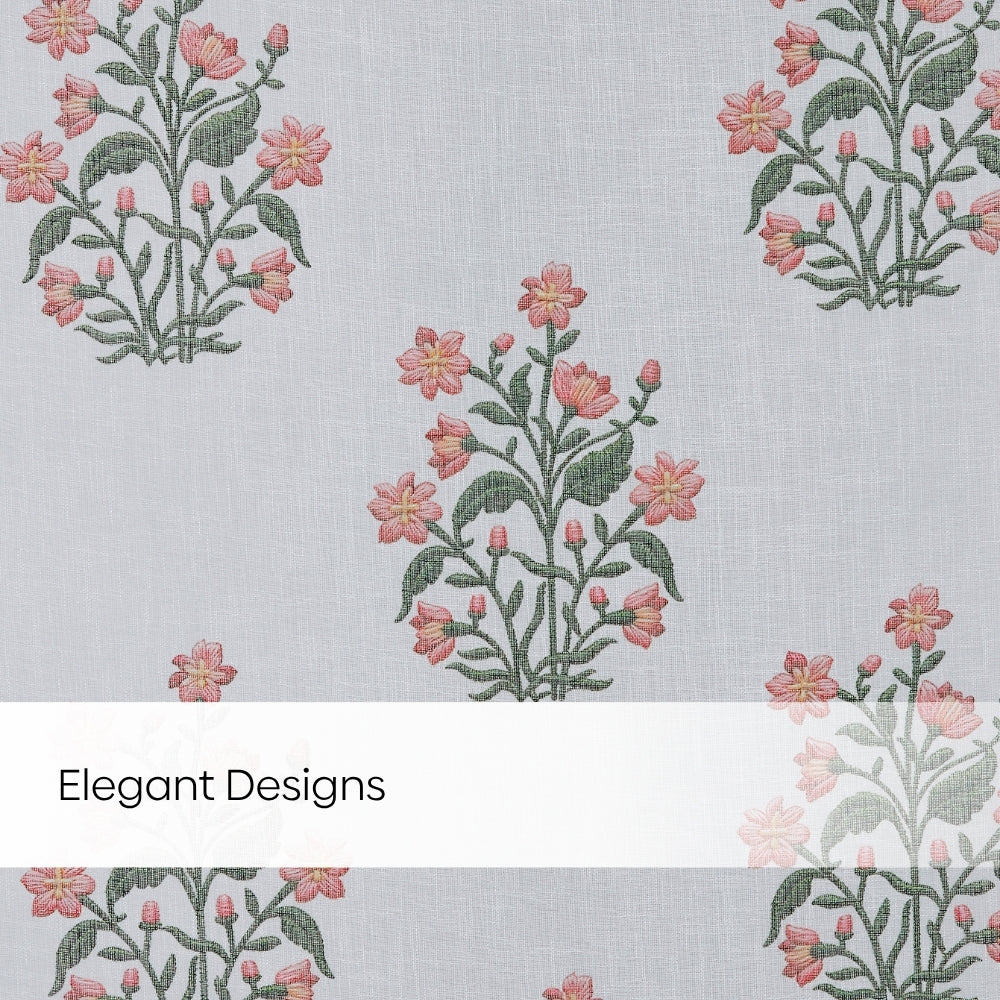 Floral Sprig Cotton Printed Pack Of 2 Curtain, Multicolor
