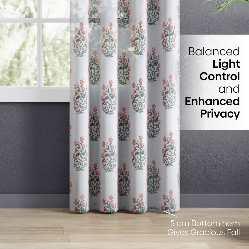 Floral Sprig Cotton Printed Pack Of 1 Curtain, Multicolor - Cotton Printed Curtains | haus & kinder