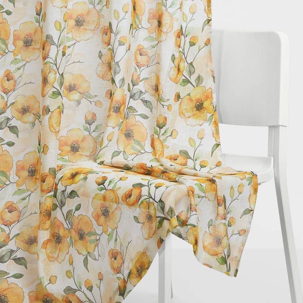 Sunny Bloom Cotton Printed Pack Of 2 Curtain, Yellow