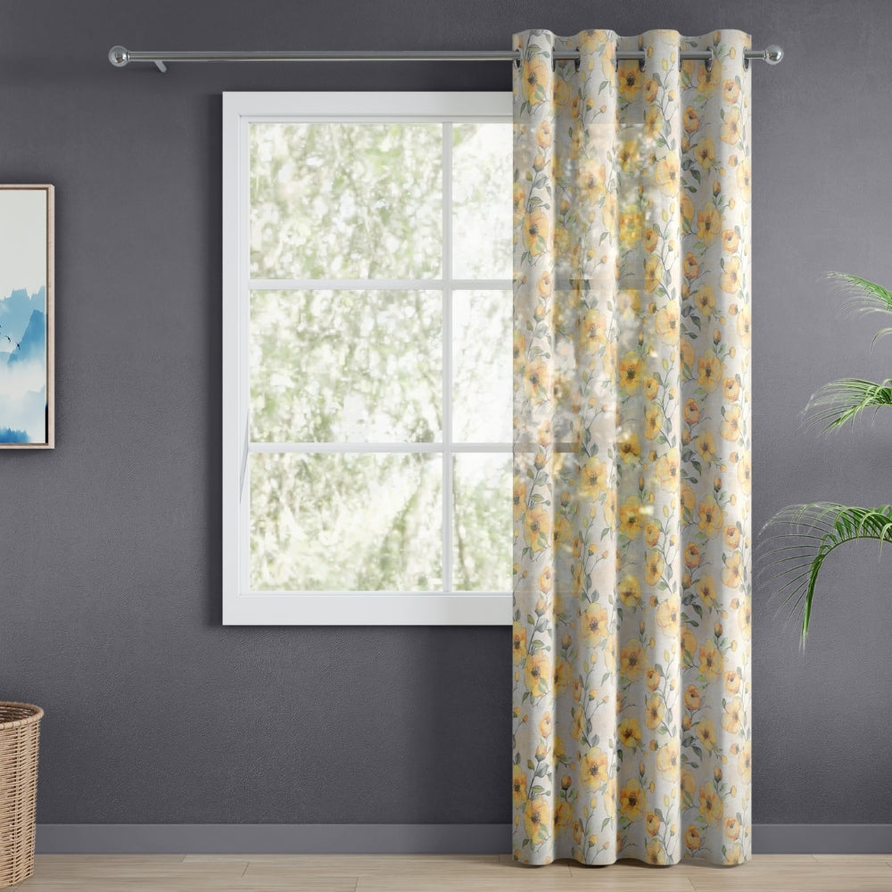 Sunny Bloom Cotton Printed Pack Of 2 Curtain, Yellow
