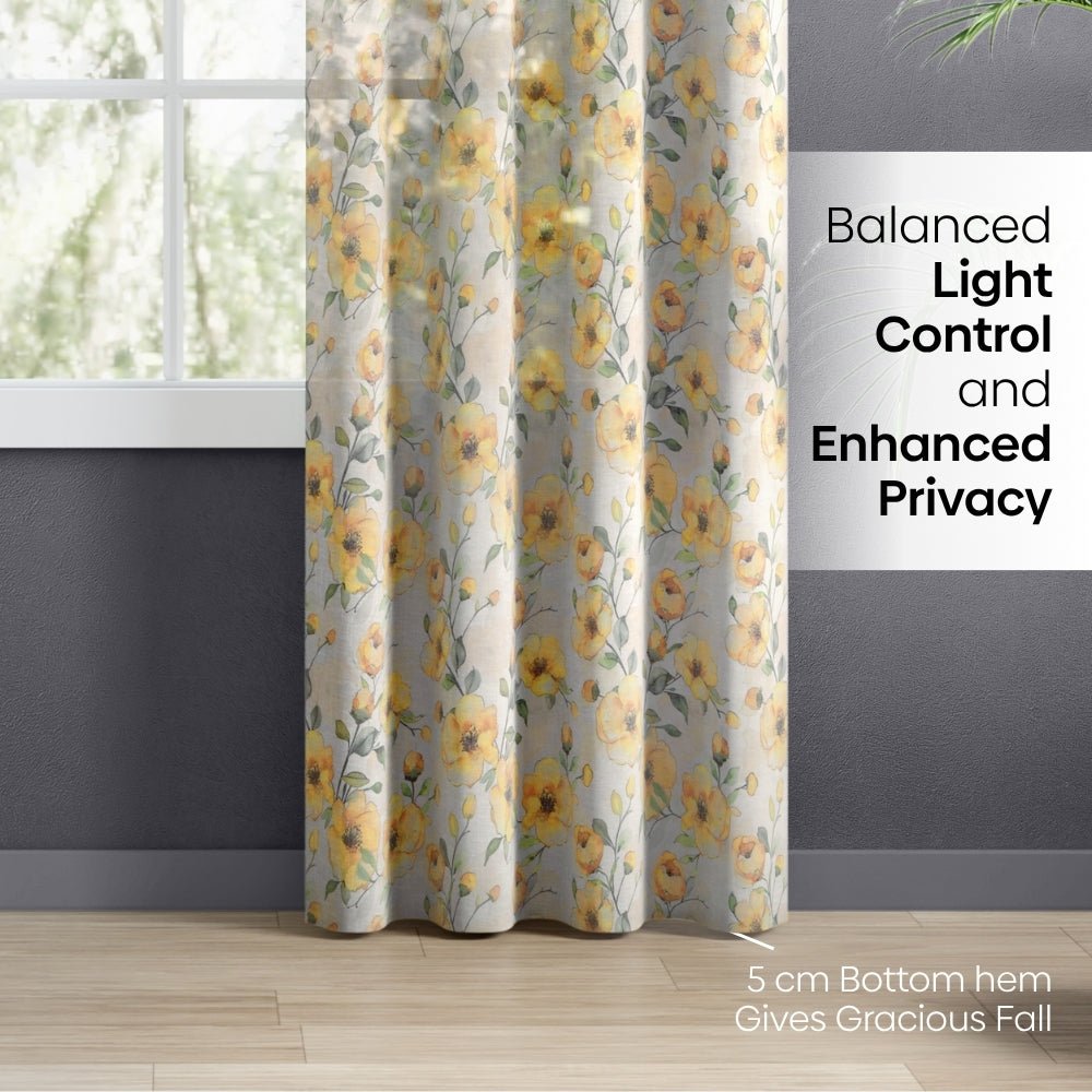 Sunny Bloom Cotton Printed Pack Of 1 Curtain, Yellow - Cotton Printed Curtains | haus & kinder