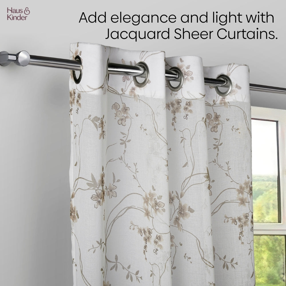 Polyester Printed Sheer Door Curtain Whispering Vines, Brown