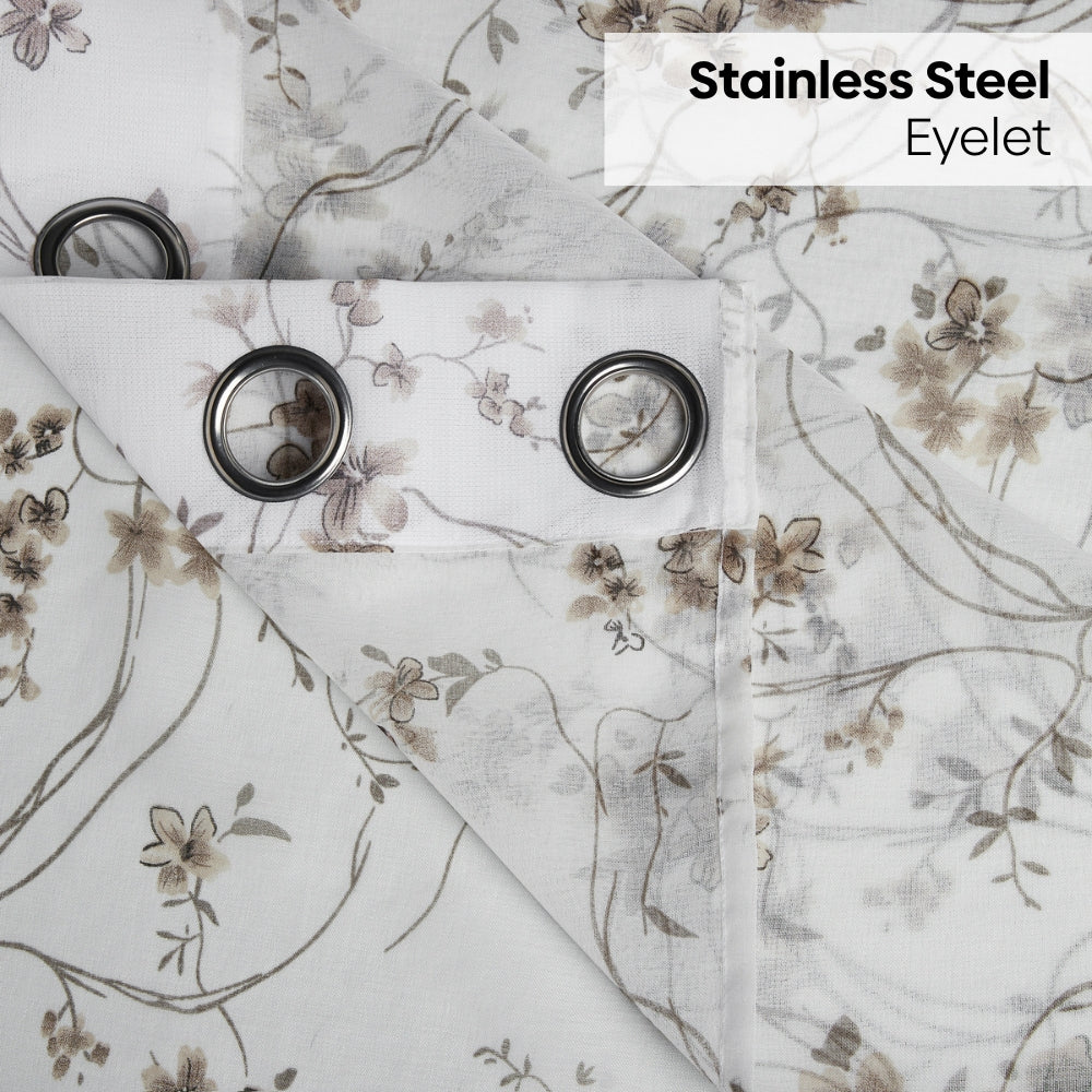 Polyester Printed Sheer Door Curtain Whispering Vines, Brown