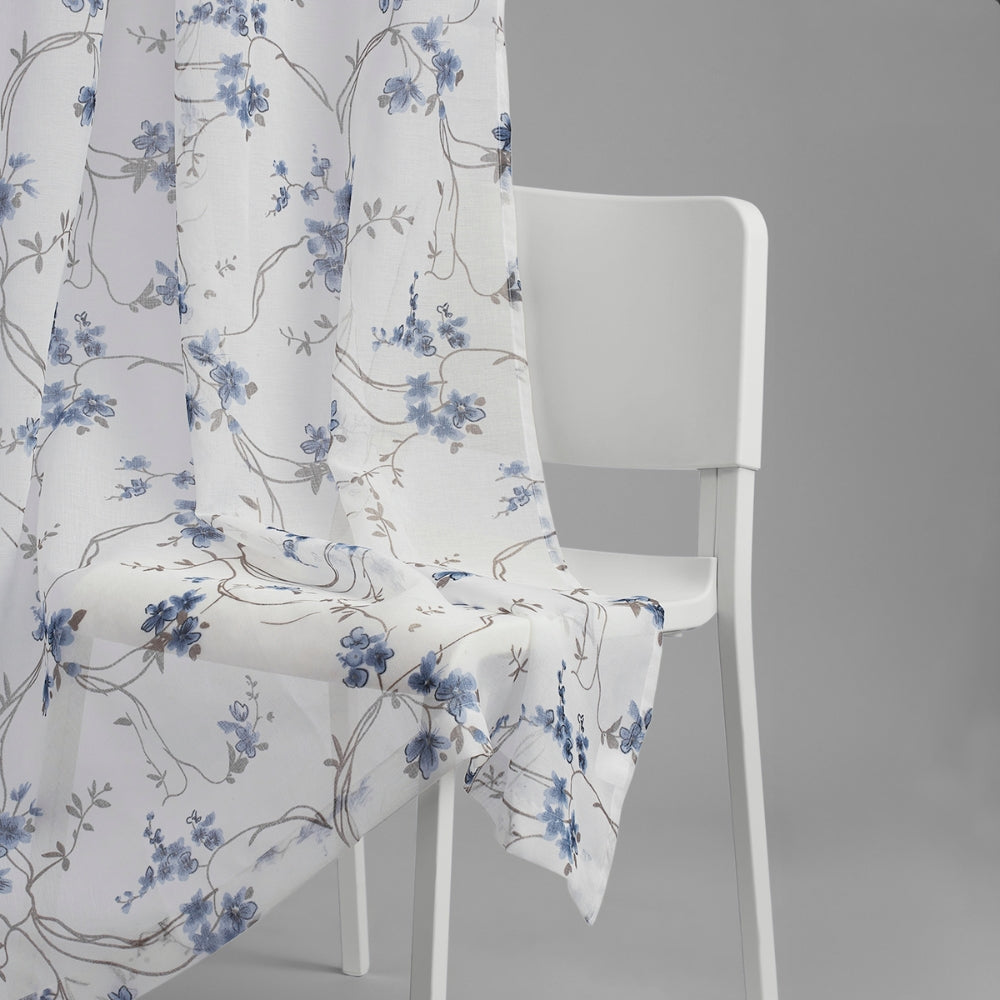 Polyester Printed Sheer Door Curtain Whispering Vines, Blue