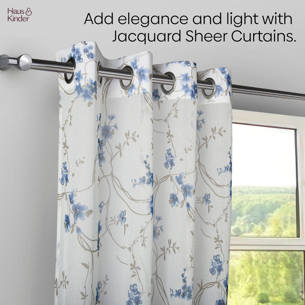 Polyester Printed Sheer Door Curtain Whispering Vines, Blue