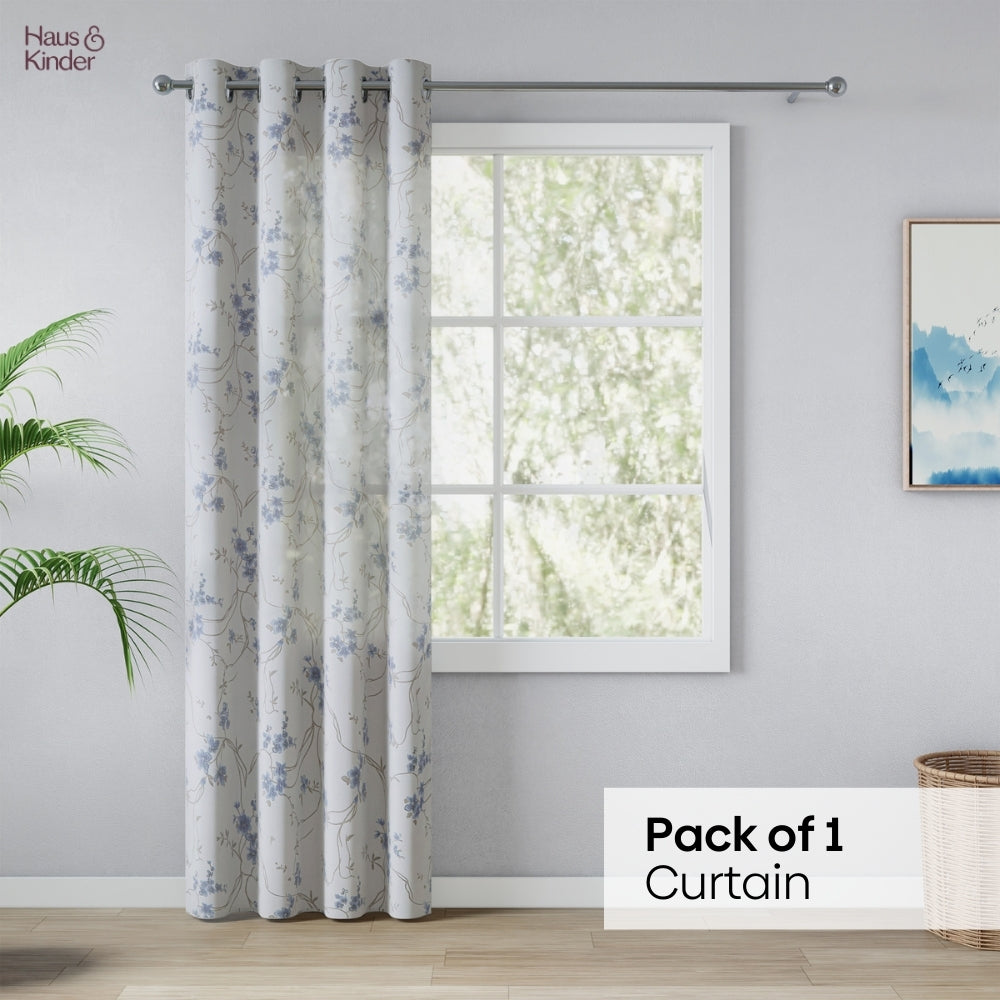 Polyester Printed Sheer Door Curtain Whispering Vines, Blue