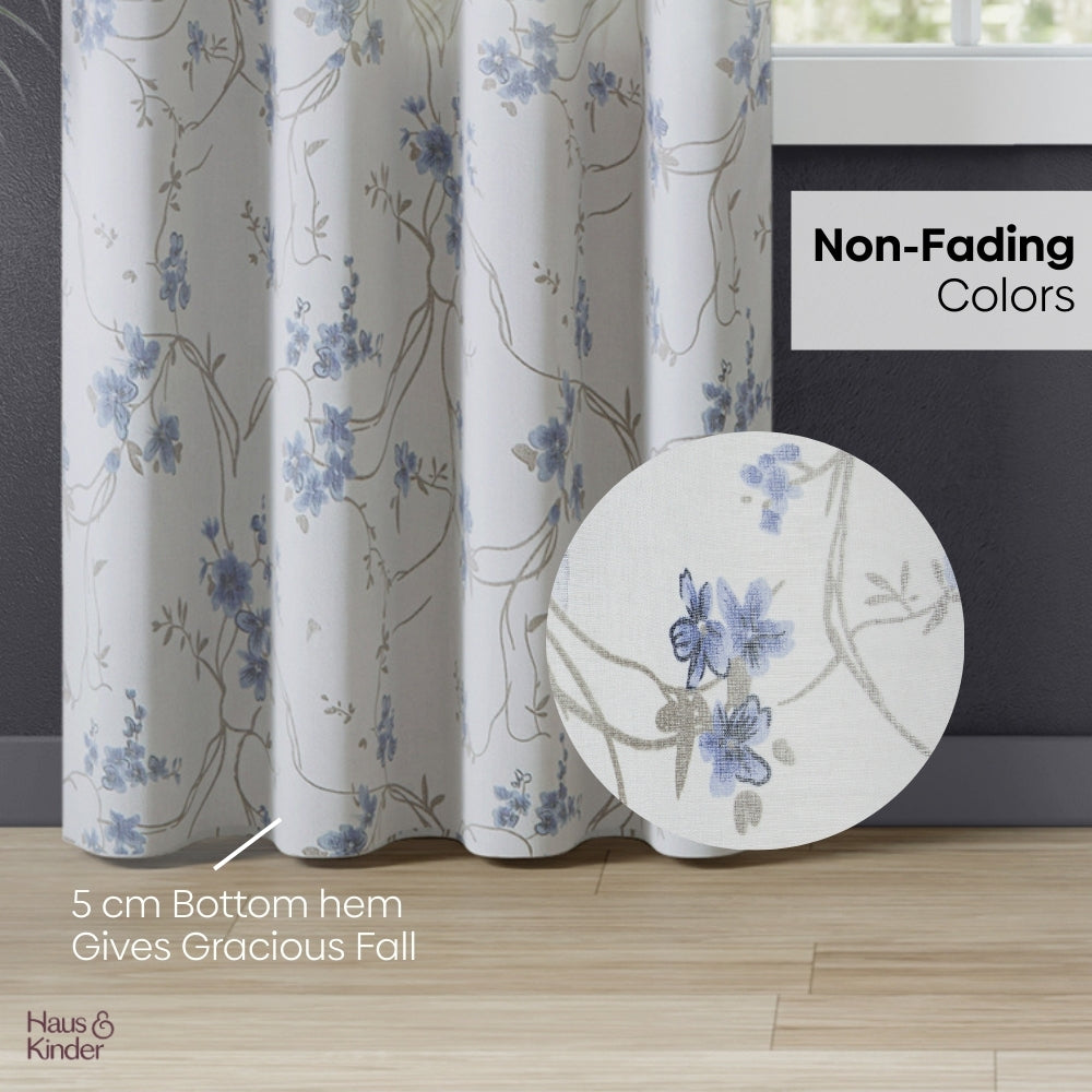 Polyester Printed Sheer Door Curtain Whispering Vines, Blue