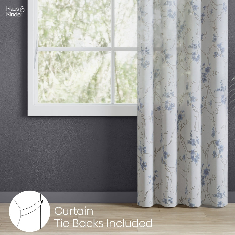 Polyester Printed Sheer Door Curtain Whispering Vines, Blue