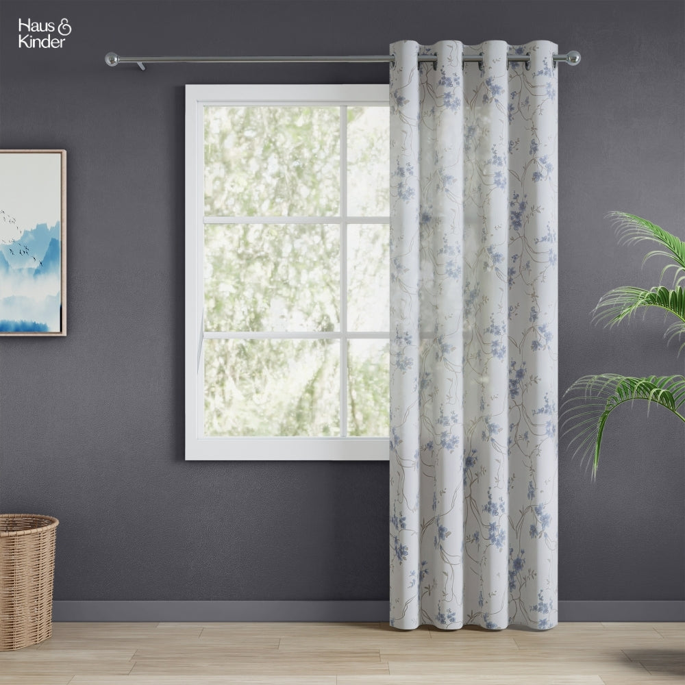 Polyester Printed Sheer Door Curtain Whispering Vines, Blue