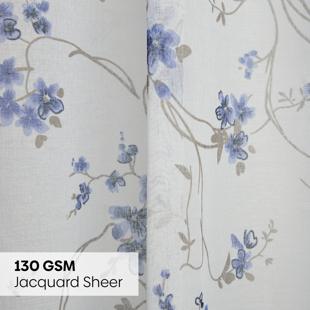 Polyester Printed Sheer Door Curtain Whispering Vines, Blue