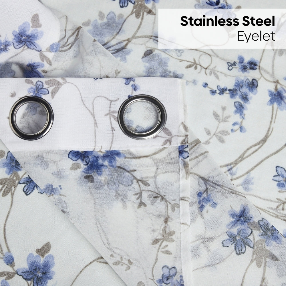 Polyester Printed Sheer Door Curtain Whispering Vines, Blue