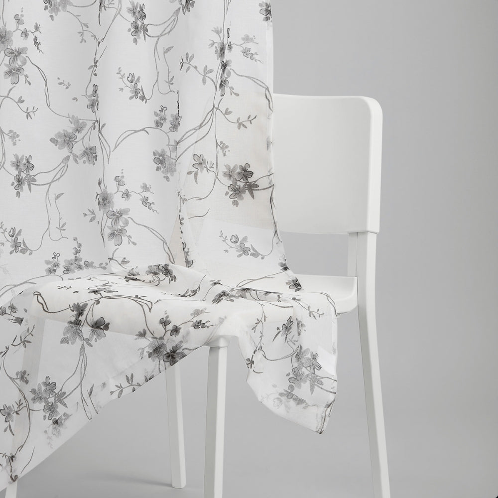 Polyester Printed Sheer Door Curtain Whispering Vines, Grey