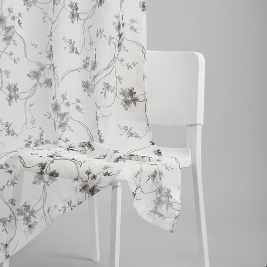 Polyester Printed Sheer Door Curtain  Whispering Vines, Grey