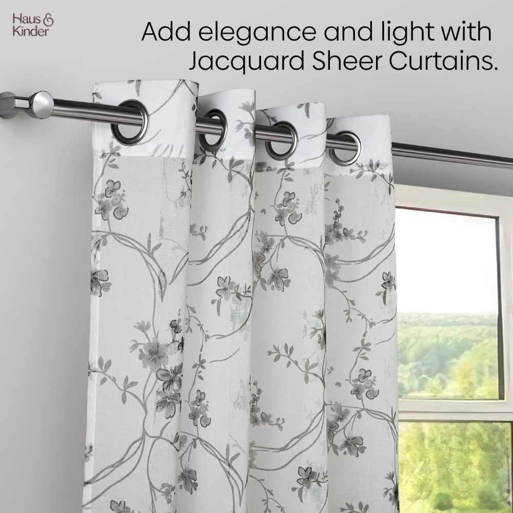 Polyester Printed Sheer Door Curtain Whispering Vines, Grey