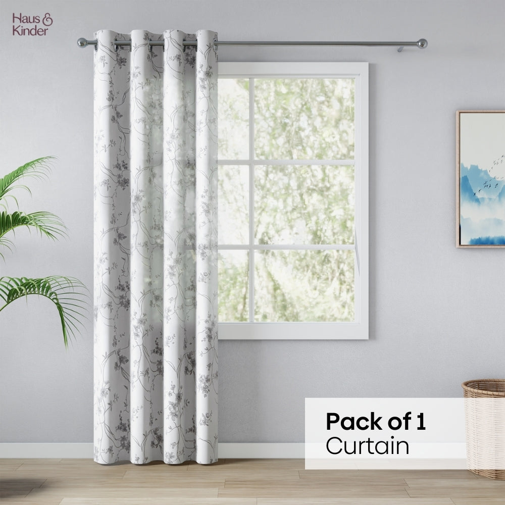 Polyester Printed Sheer Door Curtain Whispering Vines, Grey