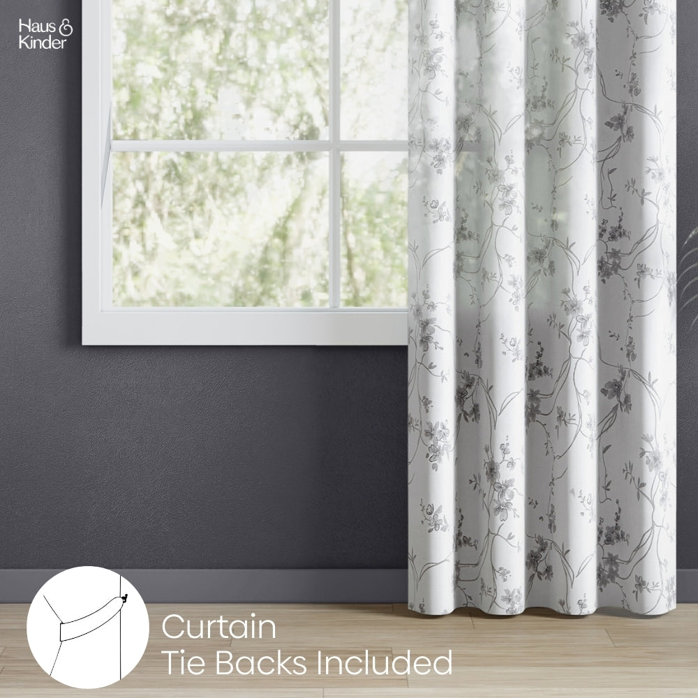 Polyester Printed Sheer Door Curtain Whispering Vines, Grey