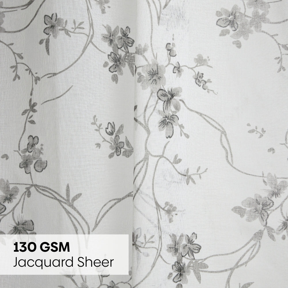 Polyester Printed Sheer Door Curtain Whispering Vines, Grey