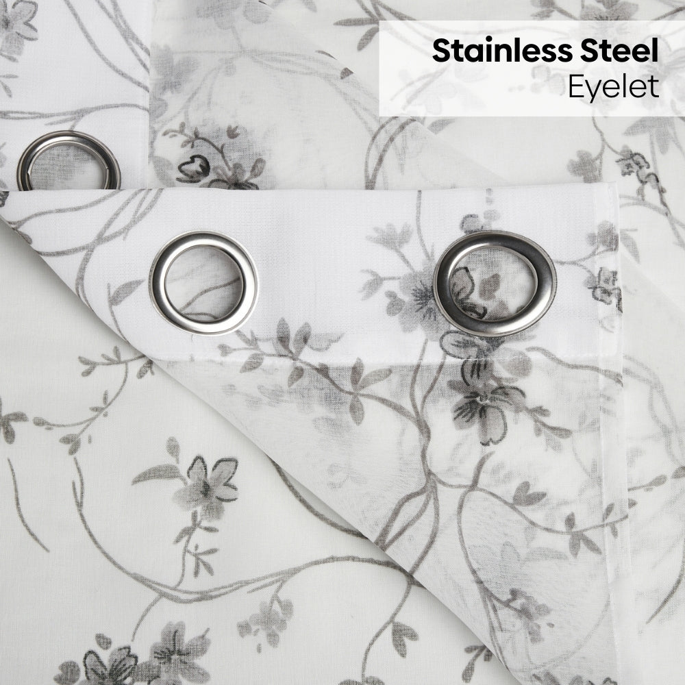 Polyester Printed Sheer Door Curtain Whispering Vines, Grey